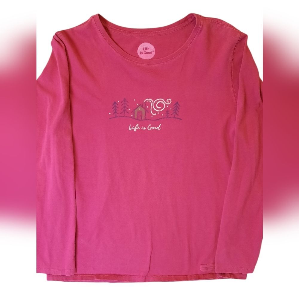 Life is Good Shirt Womans Large Pink Classic Fit Outdoor Nature Casual Comfort
